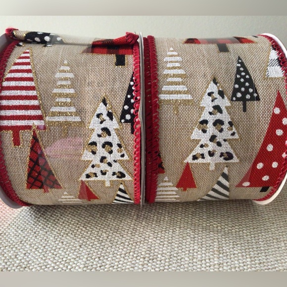 Other - 2 Rolls Christmas Leopard and Striped Trees Wired Ribbon Rolls